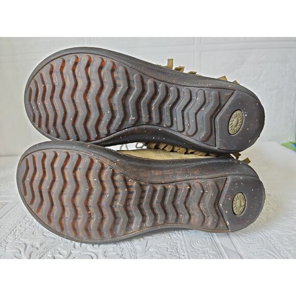 UGG Shoreline Shearling Sheepskin Leather Fringe Tall Boots Womens 7 Olive Green - Picture 8 of 15